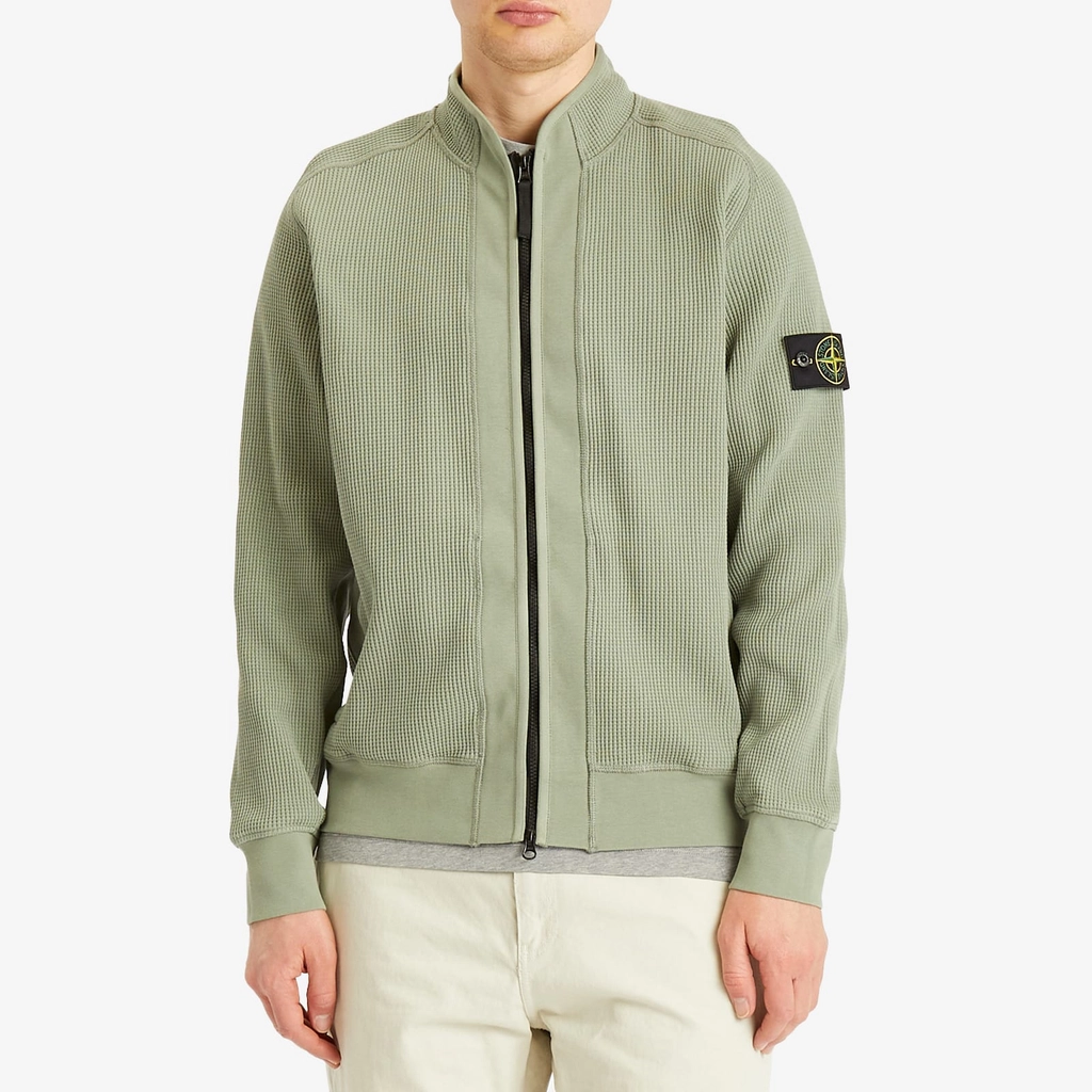 Stone Island Men's Waffle Full Zip Sweatshirt Sage